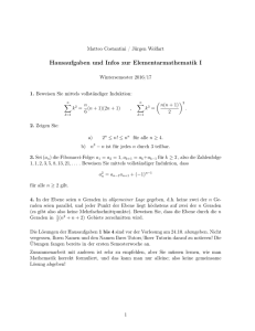Hausaufgaben und Infos zur Elementarmathematik I