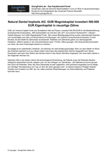 Natural Dental Implants AG: GUB Wagniskapital investiert 500.000