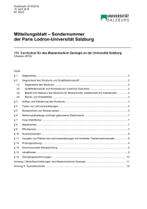 Studienplan Masterstudium Geologie (Curriculum 2016)