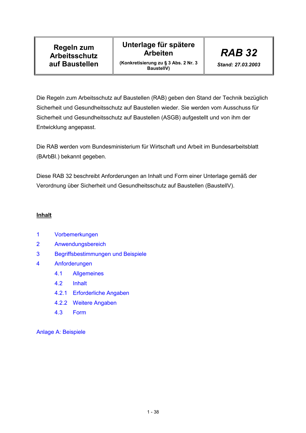 Regeln Zum Arbeitsschutz Auf Baustellen, RAB 32