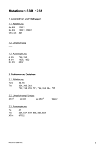 Mutationen SBB 1952 - Verein Rollmaterialverzeichnis Schweiz