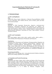 Gegenstandskatalog der Biochemie II Vorlesung für Zahnmediziner