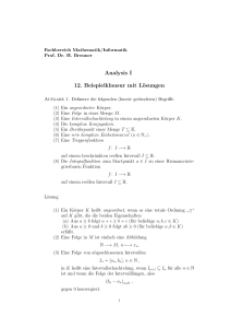 Analysis I 12. Beispielklausur mit Lösungen