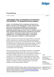 „ESA Dräger Prize in Anaesthesia and Intensive Care Medicine” für