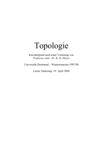 Inhaltsverzeichnis zu Topologie I