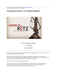 Abschleppanordnung - Unverh&auml;ltnism&auml;&szlig;igkeit : Rechtsanw&auml;lte Kotz