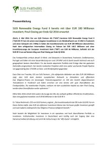 SUSI Renewable Energy Fund II bereits mit über
