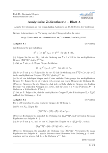 Analytische Zahlentheorie – Blatt 8