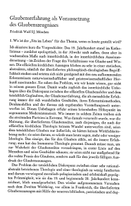 Glaubenserfahrung als Voraussetzung des Glaubenszeugnisses