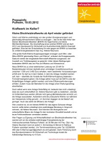 Presseinfo Pulheim, 19.03.2012 Kraftwerk im Keller?