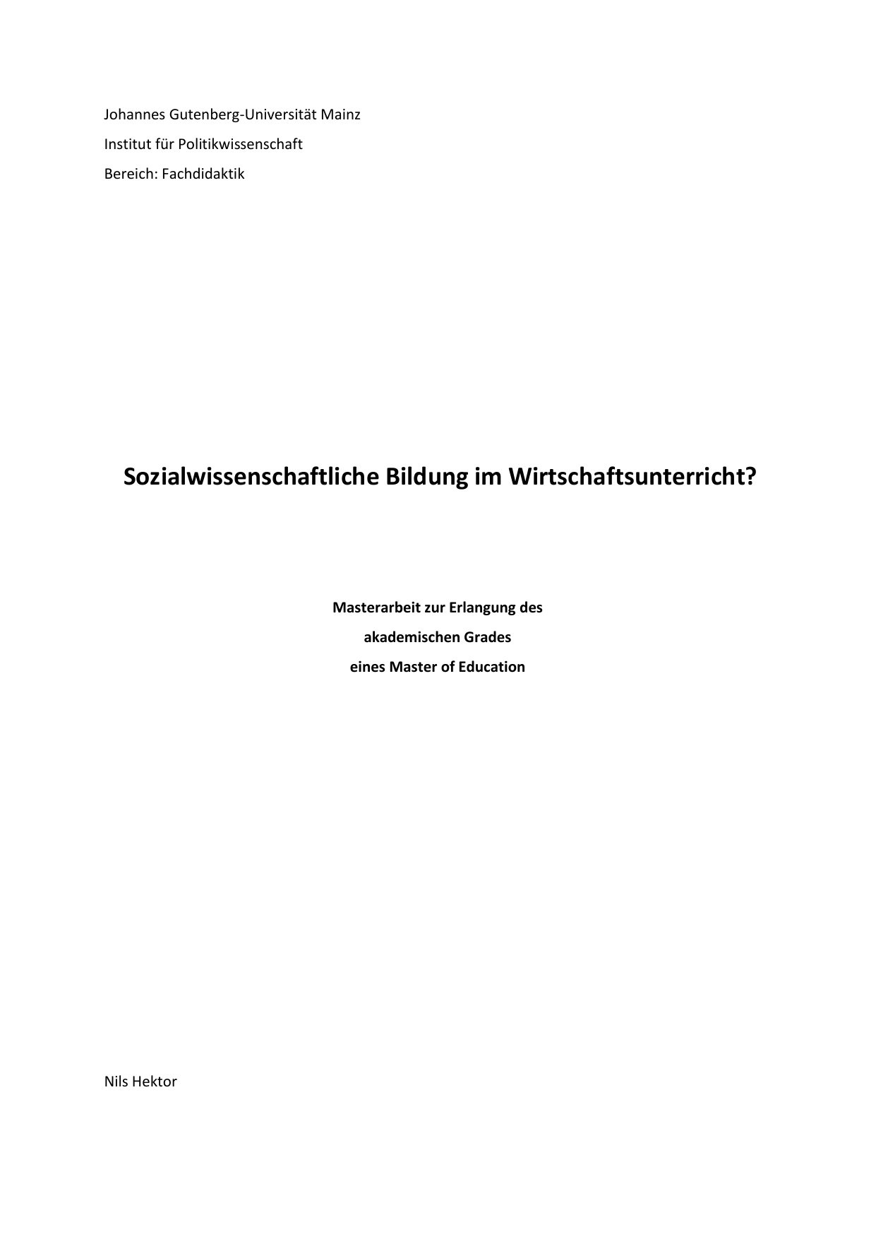 Sozialwissenschaftliche Bildung Im Wirtschaftsunterricht