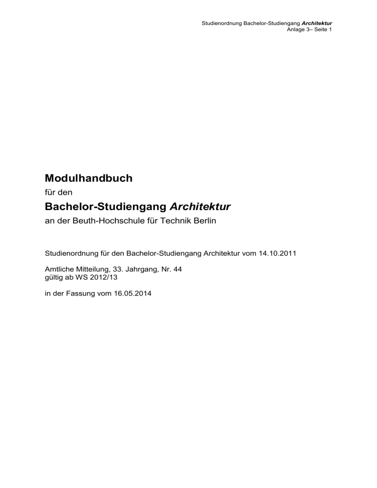 Modulhandbuch Bachelor-Studiengang Architektur