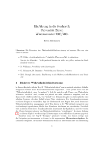 Einführung in die Stochastik Universität Zürich Wintersemester 2003