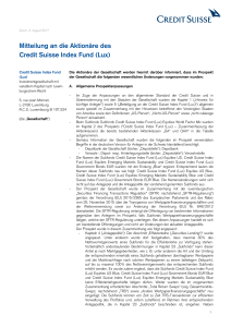 Mitteilung an die Aktionäre des Credit Suisse Index Fund (Lux)