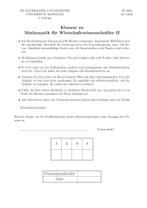 Klausur zu Mathematik für Wirtschaftswissenschaftler II