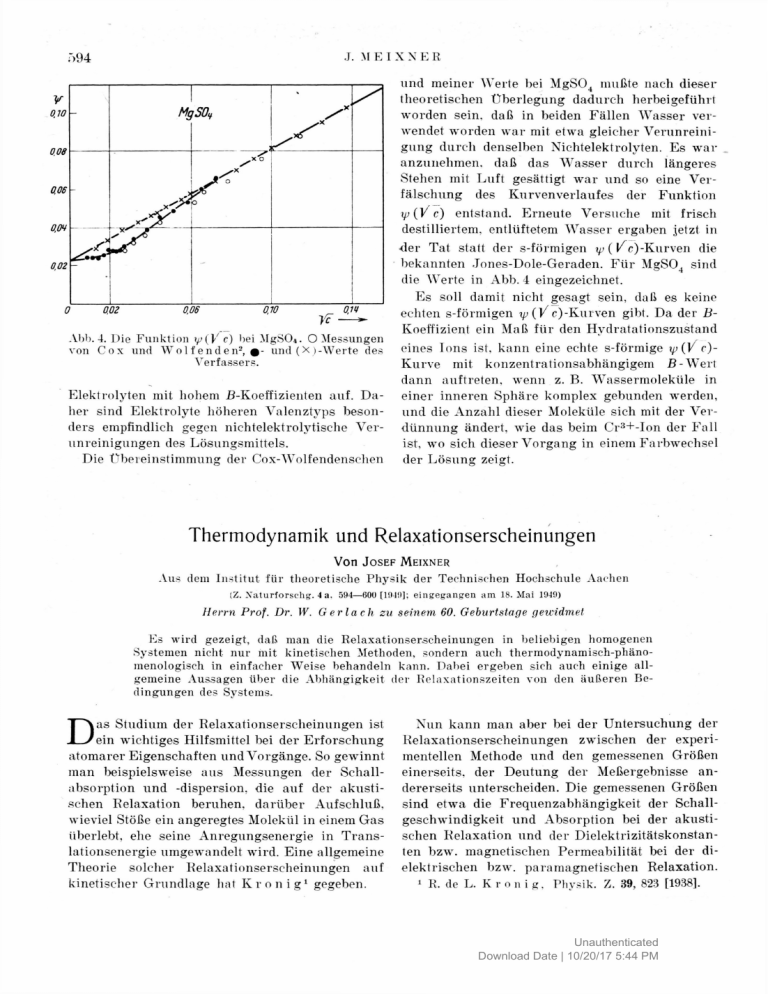 Thermodynamik Und Relaxationserscheinungen