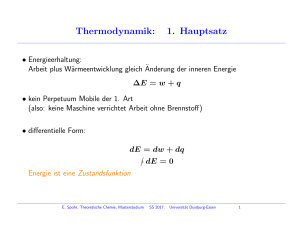 Thermodynamik: 1. Hauptsatz - Theoretische Chemie / Universität