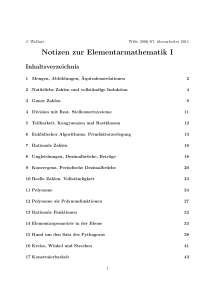 Notizen zur Elementarmathematik I