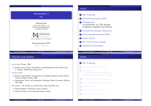 Datenbanken 1 Inhalt Literatur und Quellen Inhalt