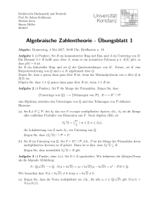 Algebraische Zahlentheorie - Übungsblatt 1