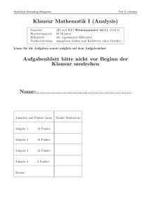 Klausur Mathematik I (Analysis) - Hochschule Ravensburg