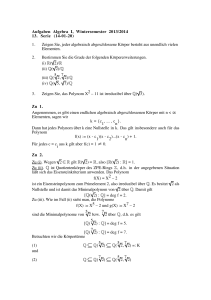 Aufgaben Algebra I, Wintersemester 2013/2014 13. Serie (14-01