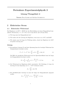 Lösung Übungsblatt Elektrischer Strom und Magnetostatik