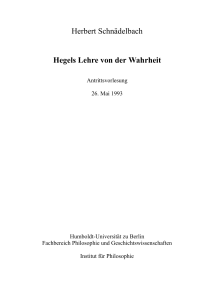 Herbert Schnädelbach Hegels Lehre von der Wahrheit