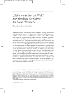 „Gebet verändert die Welt“ Zur Theologie des Gebets bei Klaus