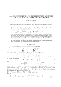 ALGEBRAISCHE RELATIONEN BEI REIHEN ¨UBER REZIPROKE