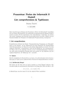 Proseminar: Perlen der Informatik II Haskell List comprehensions