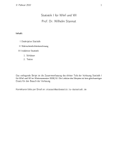 Statistik I für WInf und WI Prof. Dr. Wilhelm Stannat