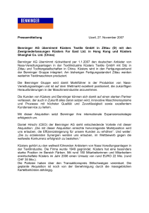 Pressemitteilung Uzwil, 27. November 2007 Benninger AG