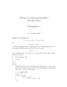 ¨Ubung zur Vorlesung Statistik I WS 2012