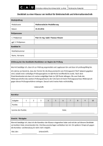 Deckblatt zu einer Klausur am Institut für Elektrotechnik und