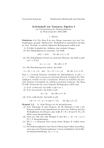 Arbeitsheft zur Linearen Algebra I