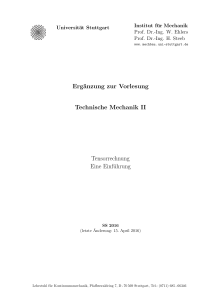 Ergänzung zur Vorlesung Technische Mechanik II Tensorrechnung