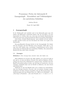 Proseminar: Perlen der Informatik II Aussagenlogik – Korrektheit und