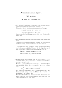 Proseminar Lineare Algebra WS 2017/18 16. bzw. 17. Oktober 2017