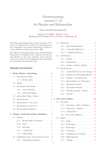 Formelsammlung Analysis I / II für Physiker und Mathematiker
