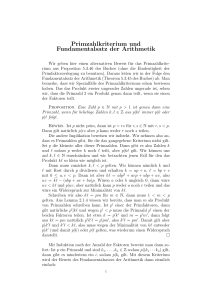 Primzahlkriterium und Fundamentalsatz der Arithmetik