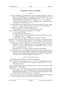 Übungsblatt 6: Matrizen und Moduln 1.1. Sei R ein Ring, M ein R