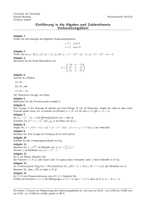 Einführung in die Algebra und Zahlentheorie Vorbereitungsblatt