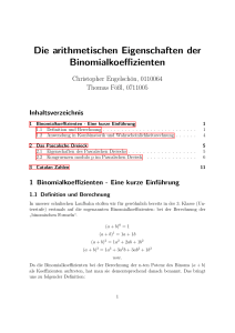 Die arithmetischen Eigenschaften der Binomialkoeffizienten