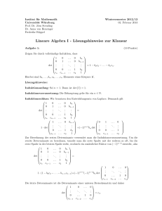 Lineare Algebra I - Lösungshinweise zur Klausur
