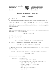 Ubungen zur Analysis 1, SoSe 2017 Blatt 1 - Lösungen