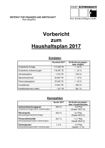 Vorbericht zum Haushaltsplan 2017 Eckdaten