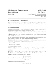 Algebra und Zahlentheorie WS 13/14 Zentralübung FU Berlin