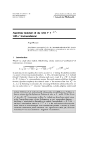 Algebraic numbers of the form P(T)Q(T) with T transcendental