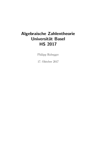 Algebraische Zahlentheorie Universität Basel HS 2017